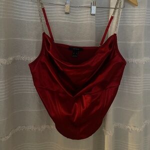 3/$10 SALE Red Satin Corset Style Top with Rhinestone Straps